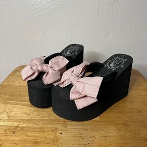 Mamilove Women's 6.5 Chunky Platform Wedge Flip-Flops Sandals 4.5” heel, Pink